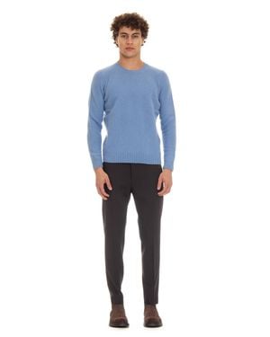 Drumohr Brushed Wool Garzata Crewneck Sweater - Blue