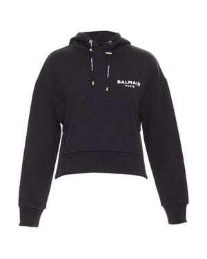Balmain Cotton Felt Logo Print Side Split Hoodie - Blue