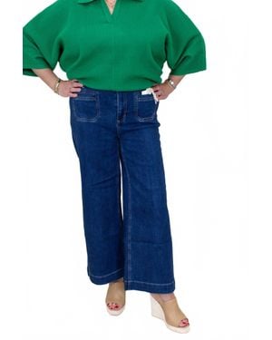 Charlie b Stretch Denim Cropped Flare Leg Patch Pocket Pant - Blue