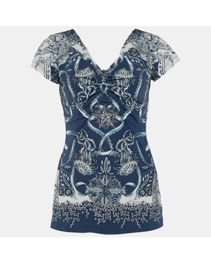 Roberto Cavalli Printed Synthetic Top - Blue