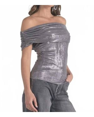 Elan Shimmer Off Shoulder Top - Gray