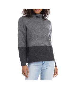 Karen Kane Colorblock Pullover Turtleneck Sweater - Gray