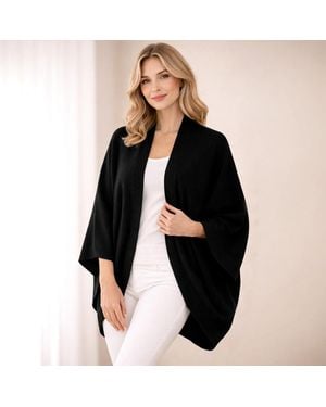 TRUEDAMES Relaxed Fit Soft Open Front Wrap Shawl Poncho - Black