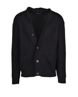 Tagliatore Textured Knit Virgin Wool V-Neck Cardigan - Black