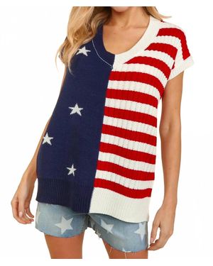 Haptics V-Neck Dolman Patriotic American Flag Knit Top - Red
