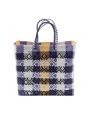 Lolas Bag Medium Woven Long Strap Tote Bag - Blue