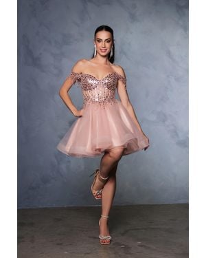 TRUEDAMES Graduation Off Shoulder Sleeveless Hoco Dress - Gray