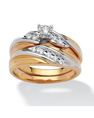 Palmbeach Jewelry 24 Tcw Cubic Zirconia 18K-Plated Bridal Engagement Ring Wedding Band Set - Metallic