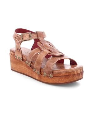 Bed Stu Buckle Ankle Strap Wooden Wedge Sandal - Pink