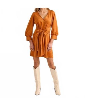 S'Edge Faux Suede Tie Front Dress - Orange