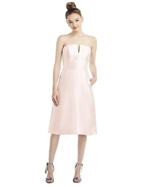 Alfred Sung Strapless Notch Satin Cocktail Dress With Pockets - Pink