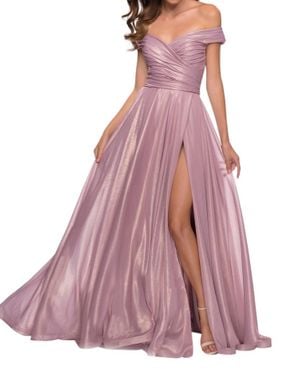 La Femme Off Shoulder A-Line Gown - Pink