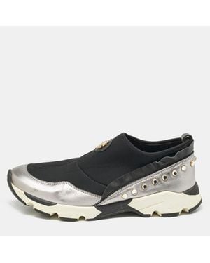 Roberto Cavalli Nylon And Leather Crystal Embellished Slip On Sneakers - Black