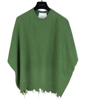 Nude Crew Neck Short Sleeve Knit With Raw Edges Sweater - Green