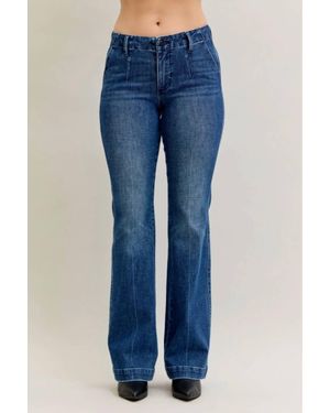 Judy Blue Mid Rise Trouser Bootcut Tummy Control & Welt Pockets Jeans - Blue