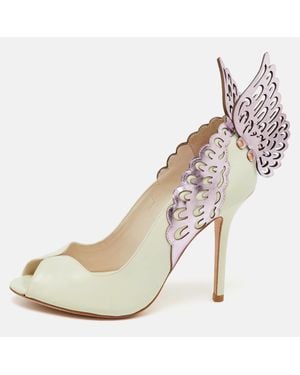 Sophia Webster Leather Angelica Lunar Winged Peep Toe Pumps - Natural