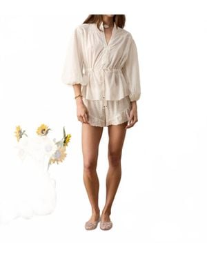 BOTEH Serenia Smock Blouse With Waist Tie - White