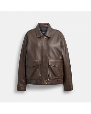 COACH Leather Pilot Jacket - Brown