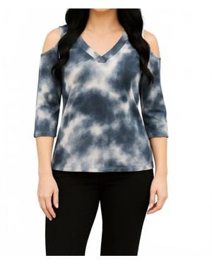 French Kyss Soft Stretch Tie Dye V Neck Top - Blue