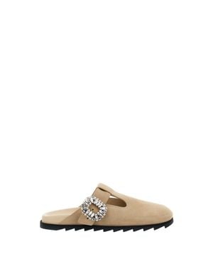 Roger Vivier Pointed Toe Slip-On Sandals With Ornate Buckle - Multicolor