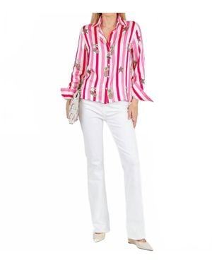 Vilagallo Isa Striped & Leopard Print Button Down Shirt - Pink