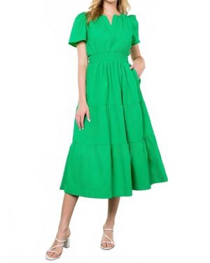 Thml Poplin Tiered Maxi Dress - Green
