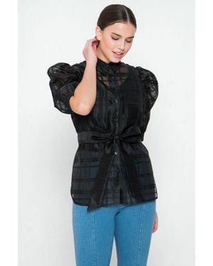 TRUEDAMES A See-Thru Mini Length Organza Top - Black