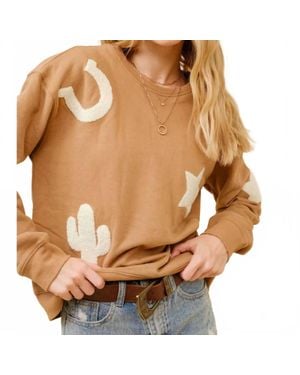 Blue B Western Patchwork Sweatshirt - Brown