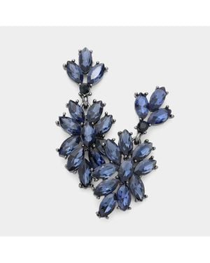Fashnzfab Marquise Glass Crystal Oval Cluster Vine Evening Earrings - Blue