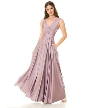 TRUEDAMES Simple Sleeveless Stretchy Long Bridesmaids Dress Side Pockets - Pink