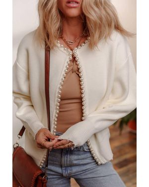 Little Daisy Closet Pearl Embellished Open Front Cardigan - Brown