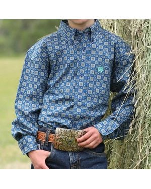 Cinch Boys Long Sleeve Button Down Western Shirt - Blue