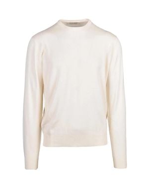 FILIPPO DE LAURENTIIS Merino Silk Cashmere Blend Sweater With Minimalist Design - White