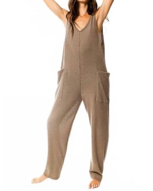 Bucketlist Tank Textured Knit Jumpsuit With Pockets - Natural