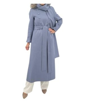 Diomi Maxi Coat With Detachable Scarf - Blue