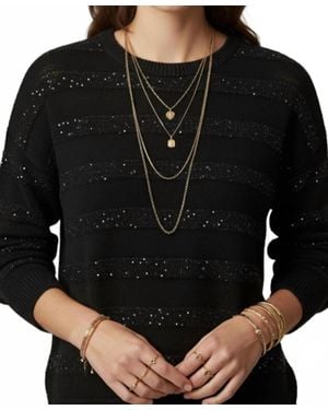 Q2 Striped Knit Sweater With Sequin - Black
