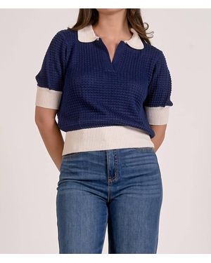 Elan 3/4 Sleeve Collar Sweater Top - Blue