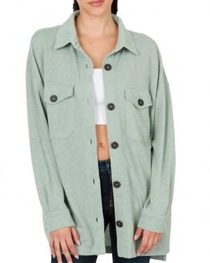 Zenana Button Down Shacket - Green