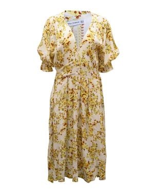 Faithfull the Brand Rafa Floral-Print Button-Front Puff Sleeve Midi Dress - Metallic