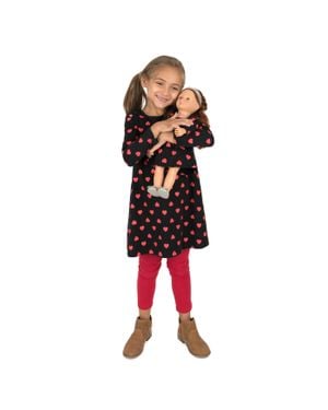 Leveret Girls And Matching Doll Cotton Dress Hearts - Red