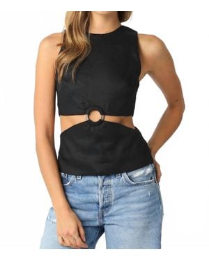 Olivia Von Halle Metro Cut Out Linen Top - Black