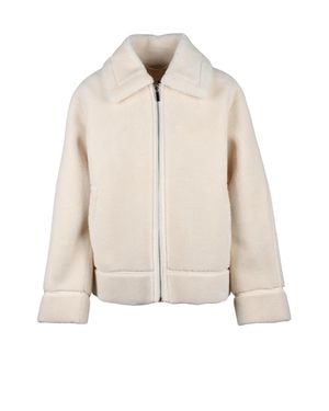 Pennyblack Plush Textured Jacket With Zip Closure And Functional Pockets - Natural