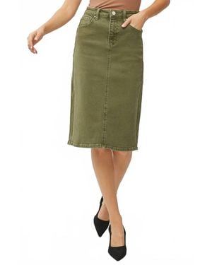 Risen High Rise Back Slit Midi Skirt - Green