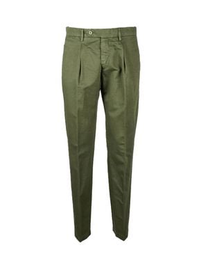 Giampaolo Tailored Cotton Linen Pants With Front Pleats - Green