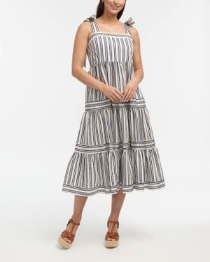 Ellen Tracy Striped Tiered Midi Dress - Gray