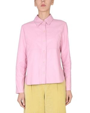 Alysi Pointed Collar Leather Jacket - Pink