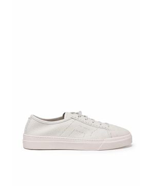 Santoni Leather Hammered Sneakers - White