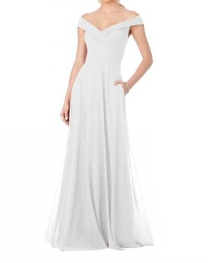 Mori Lee Chiffon Drop Shoulder Dress - White