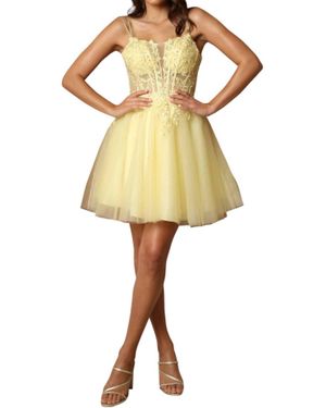 Nox Anabel Embroidery Mini Gown With Straps - Yellow