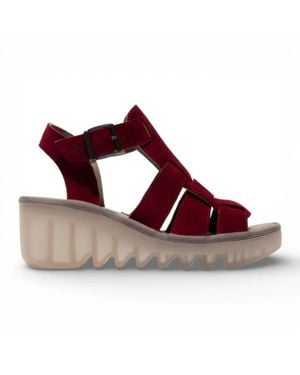 Fly London Suede Leather Wedge Sandals Stylish Comfort Wedge Heel Shoes - Red